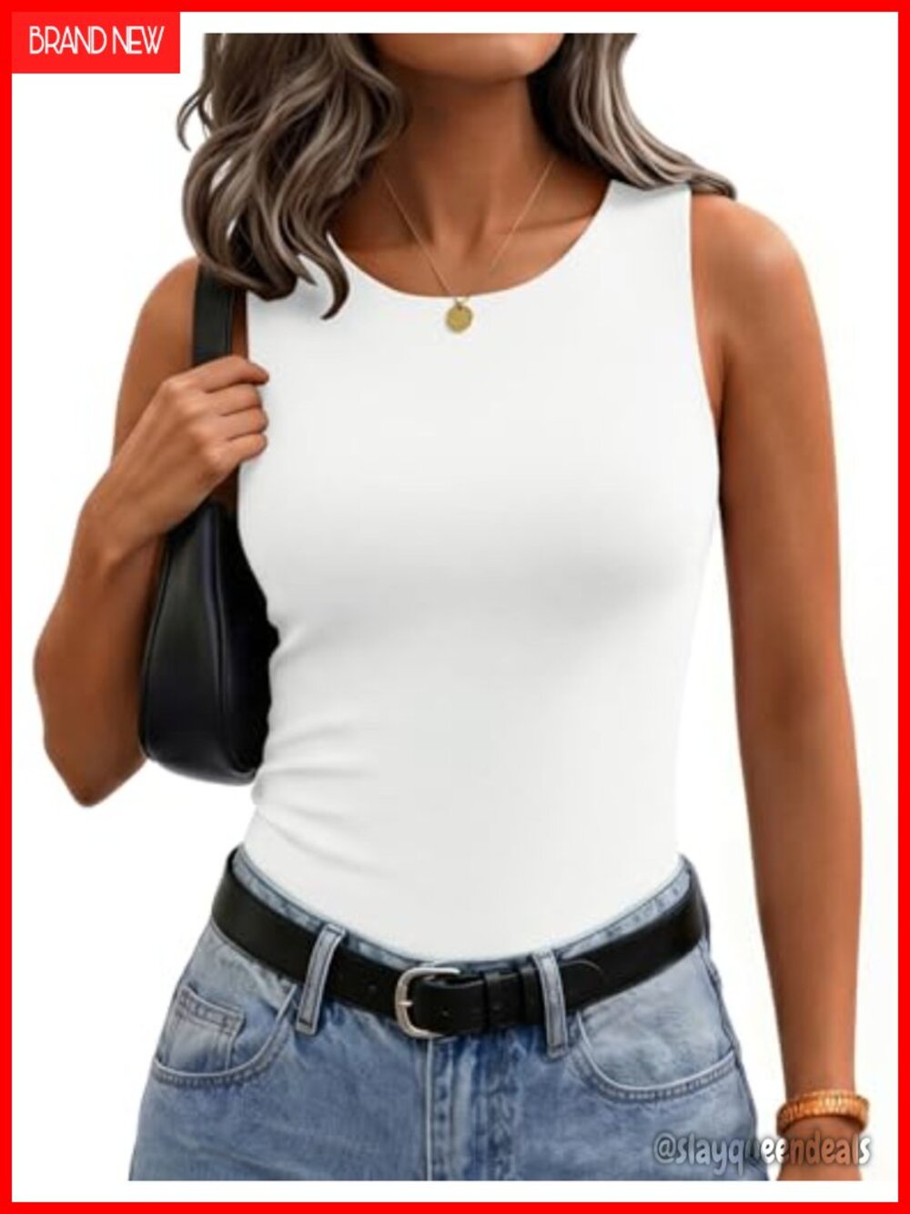 Double Lined Crew Neck Tank Top Sleeveless Slim Fit Summer Basic
